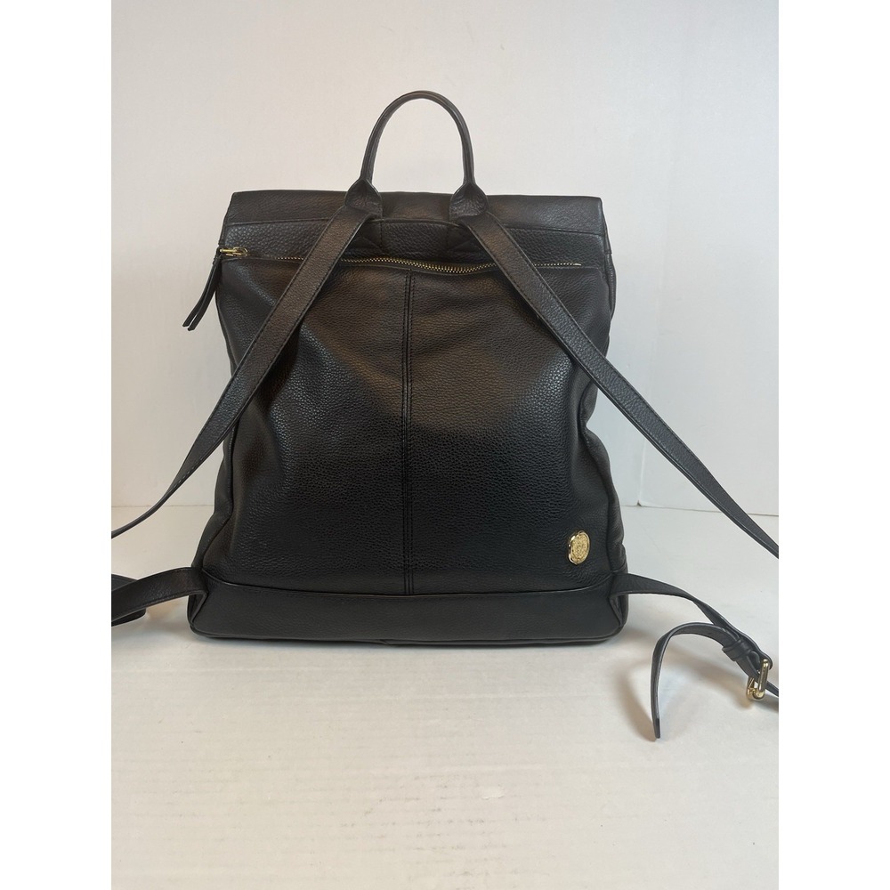 Vince Camuto Women's Madox Backpack Black Leather Metallic Gold Logo Travel Bag - Picture 4 of 11